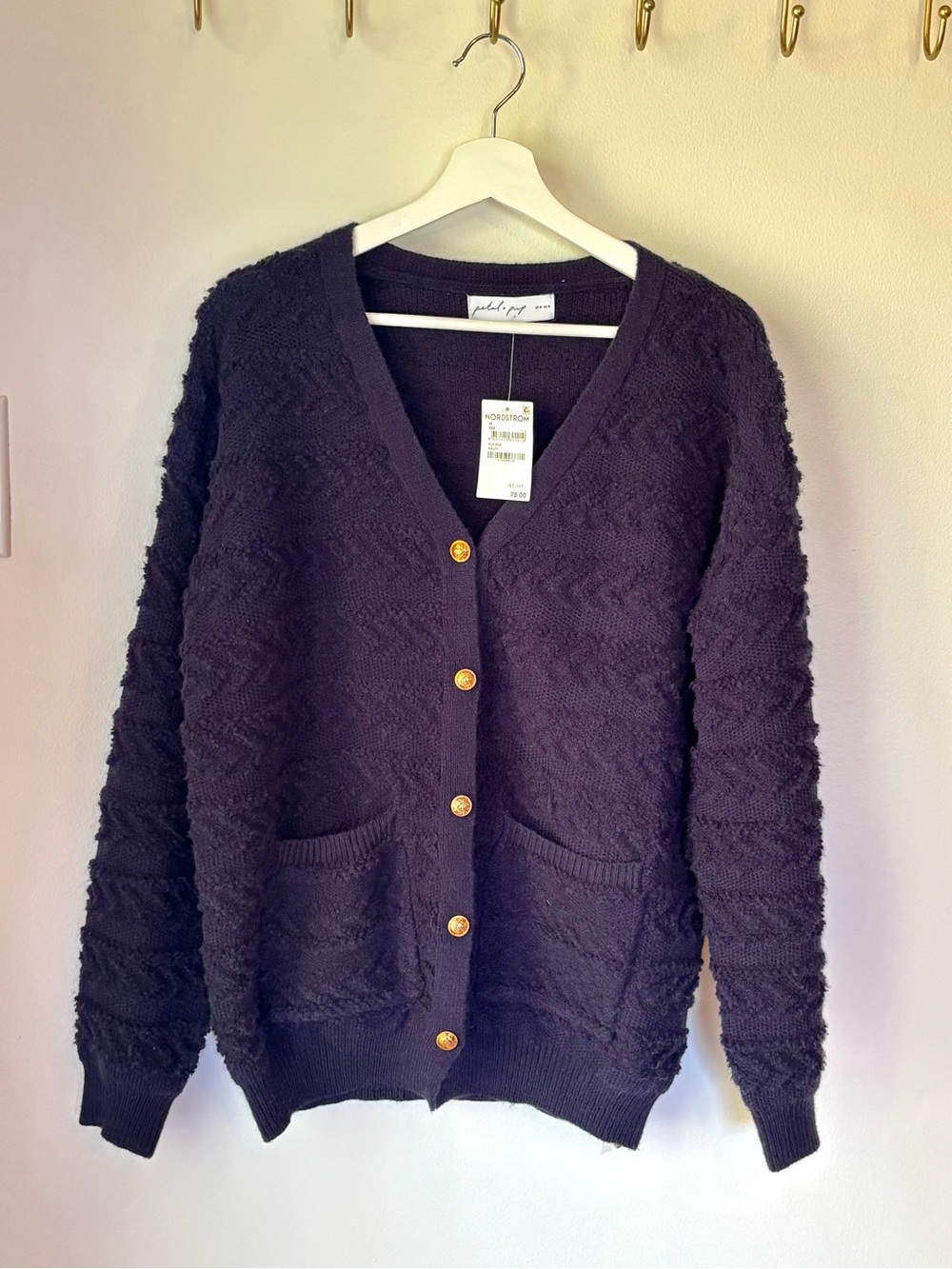 Petal & Pup Navy Cable-Knit Cardigan with Gold Buttons